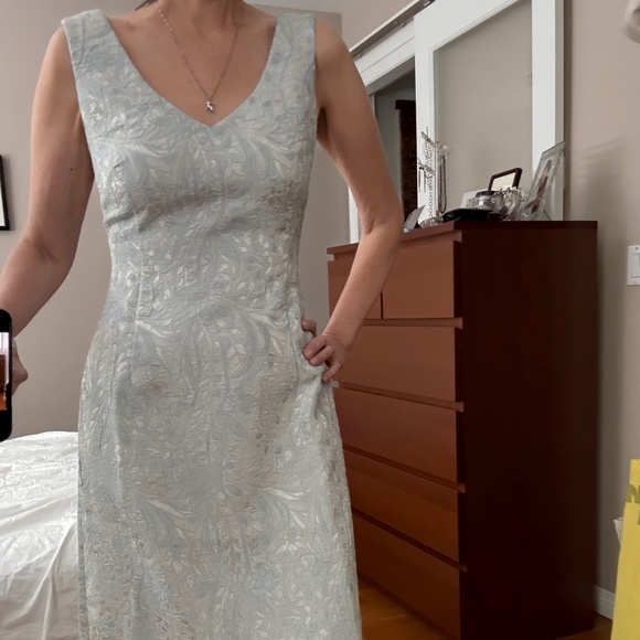 *LIKE NEW* icy blue jacquard shift S/M - Picture 2 of 4